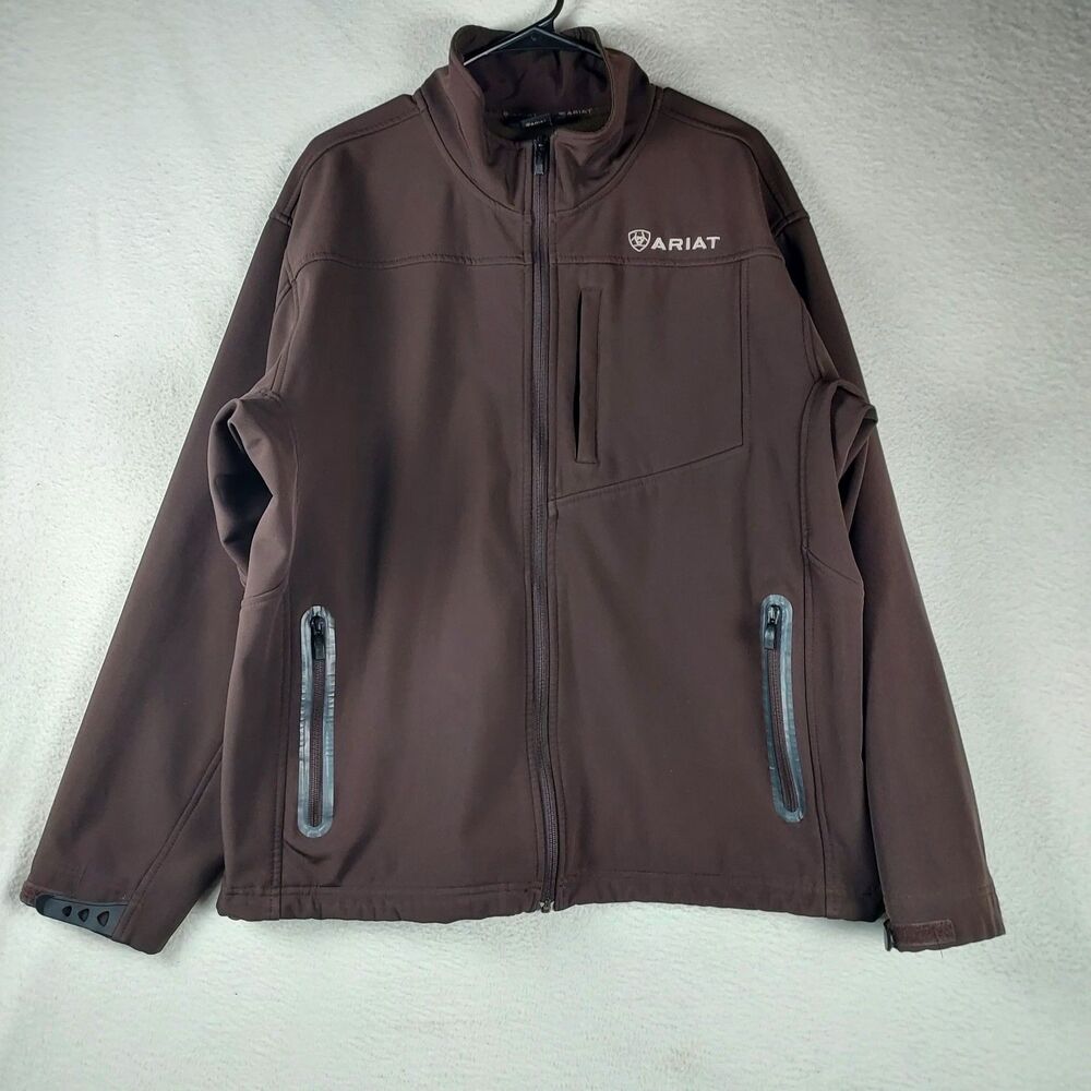 Ariat Softshell Jacket Mens XL Brown Full Zip Water Resistant Pockets